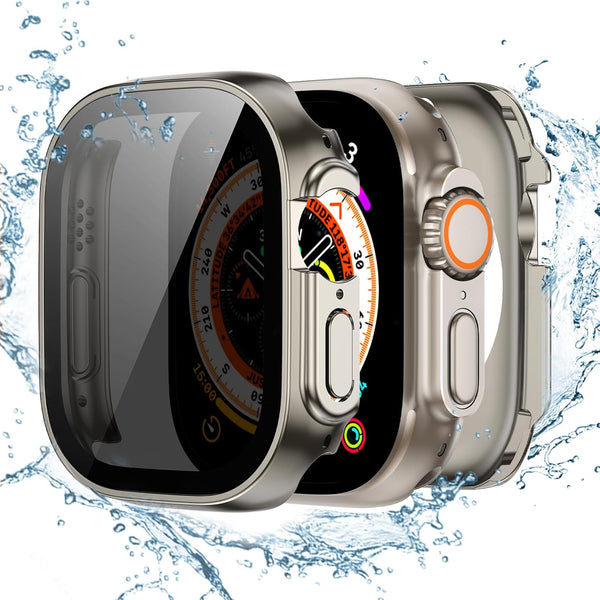 Tensea 2-in-1 Waterproof Screen Protector Case for Apple Watch Ultra 2/Ultra 49mm, Built-in Privacy Glass Film