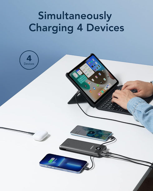 VEGER Portable Charger for iPhone, Built-in Cables and Wall Plug, 10000mAh Slim Fast Charging Power Bank, Black