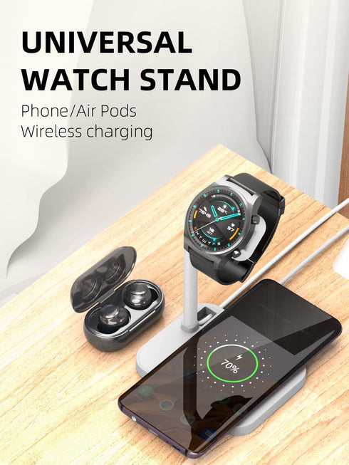 2 in 1 Wireless Charger Stand for Samsung/Apple/Google, Charging Dock for Huawei GT/Samsung Galaxy/Pixel/Garmin