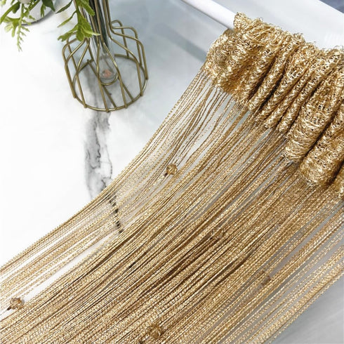 Decorative Door String Curtain Wall Panel, Fringe Window Room Divider for Wedding and Home Decoration, Champagne
