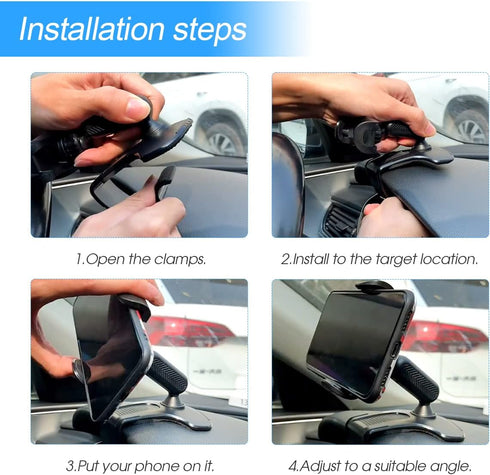 AUKEPO Car Phone Holder Mount, Clip On Dashboard Rearview Mirror, 360 Degree Rotation Cell Phone Stand
