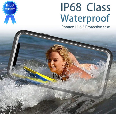 iPhone 11 Pro Max Waterproof Rugged Case - Slim Design with Built-in Screen Protector, Shockproof, 6.5" (Black&Gray)