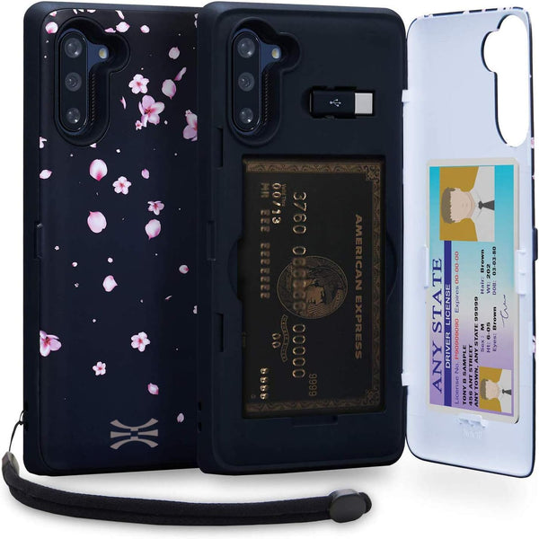 TORU CX PRO Case for Galaxy Note 10, Slim Protective Cover with Card Holder, Hidden Wallet, Kickstand, Flowers