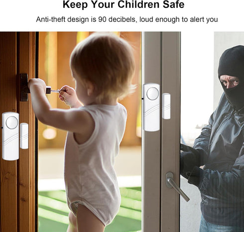 Security Door Window Alarm, Wireless Sensor Door Window Burglar Alarm, Door Alarms for Kids Safety, Easy Installation Doorbell Alarms for Office House Window Pool (8 Pack)