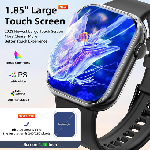 Hwagol Smart Watch with Call Function, 1.85 Inch Fitness Tracker, Heart Rate/Sleep Monitor, Android iOS
