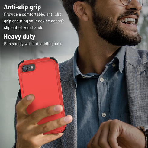 iPhone SE 2022 (3rd Gen) Heavy Duty Case with Glass Protector, Rugged Shockproof, Drop Proof, 3-in-1 - Red/Black
