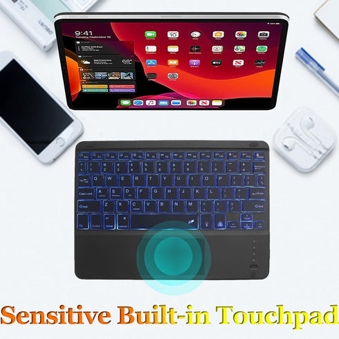 Wireless Bluetooth Keyboard, 10-inch Ultra-Slim 7 Color Backlight Keyboard with Touchpad, Portable for Mobile Phones,