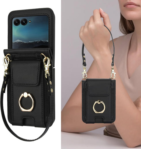 Asuwish 50 2024/Razr 2024 Plus2024 5G Phone Case for Motorola Moto Razr Ultra/Razr+ Plus Wallet Cover with Ring