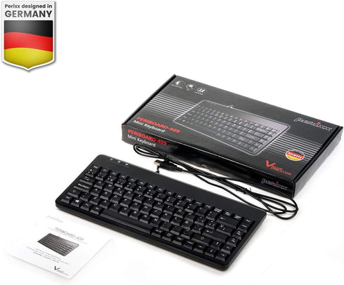 Perixx PERIBOARD-409U ES Mini USB Teclado QWERTY Español con Ñ tecla, Negro Brillante
