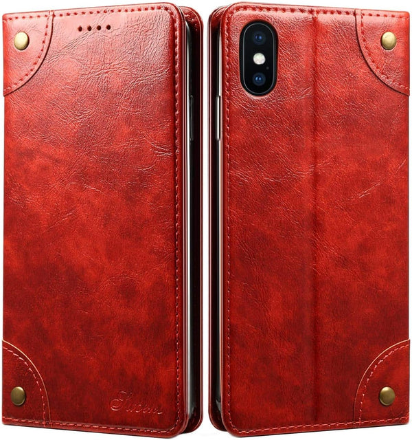 SINIANL iPhone Xs Max Case - Leather Wallet Folio Book Design Flip Cover with Stand and ID Slot for iPhone Xs Max