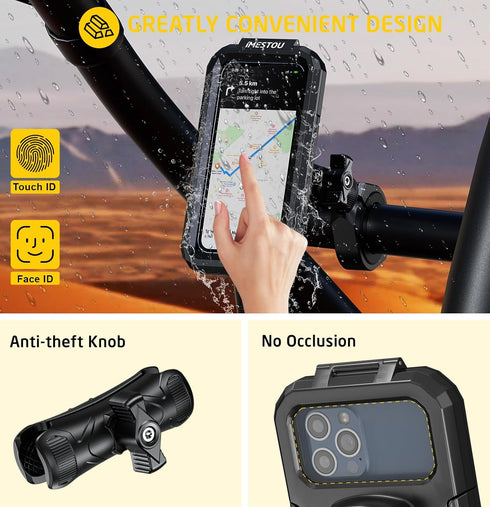 iMESTOU Waterproof ATV Phone Mount with Aluminum 1" Ball, Large Clamp Adapter for 5.5"-6.8" Smartphones, Fits ATV UTV