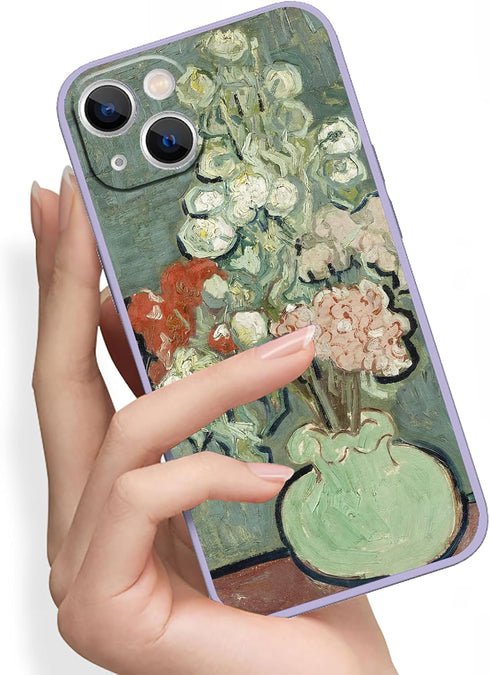 Compatible with iPhone 14 Plus Case, Van Gogh Vase of Flowers Cute Flower Cover for Women Girls, Waterproof Shockproof