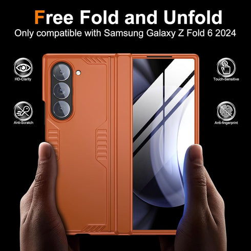 Samsung Galaxy Z-Fold-6 Case with Screen Protector, Slim Hinge Lightweight Stand, Wireless Charging - Orange