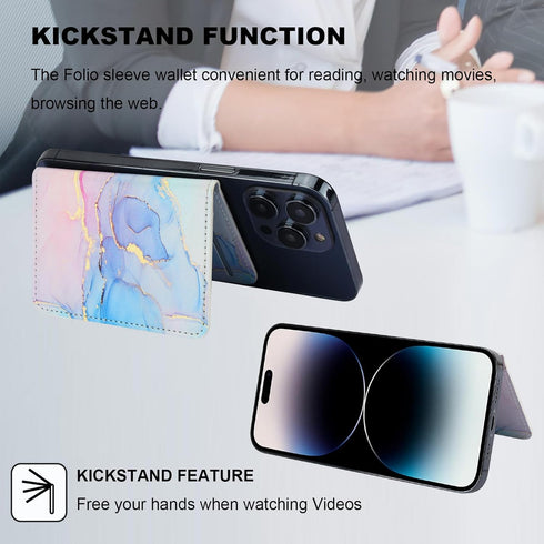 HAOPINSH for MagSafe Wallet Magnetic Card Holder, Pink Blue Marble Pattern Detachable Adjustable Flip Leather Kickstand