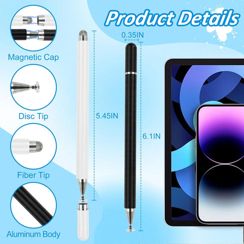 MXCOIRTP (2 2 1 Stylus Pens for Touch Screens Pcs), in Magnetic Disc & Fiber Tip Stylus Pen for iPad with Magnetic Cap