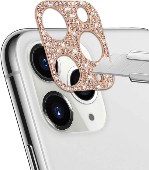 Omorro Bling Lens Protector for iPhone 12 Pro Max, 3D Glitter Crystal Diamond Camera Cover, Rose Gold (2 Pack)