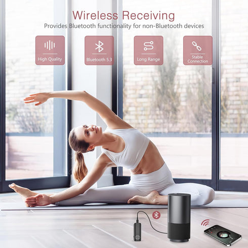 Bluetooth Transmitter Receiver,Aux Bluetooth Adapter for Car, 5.3 Bluetooth Audio Receiver, Support TF Card, Hand-Free Call, Navigation, for Car Home Stereo, TV, Headphones