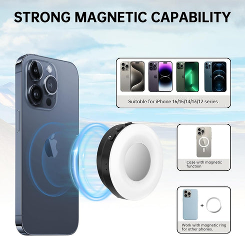 IUDSMKO 3-in-1 Magnetic Selfie Light, Phone Selfie Ring Light Compatible with iPhone Magsafe, Magnetic Beauty Selfie