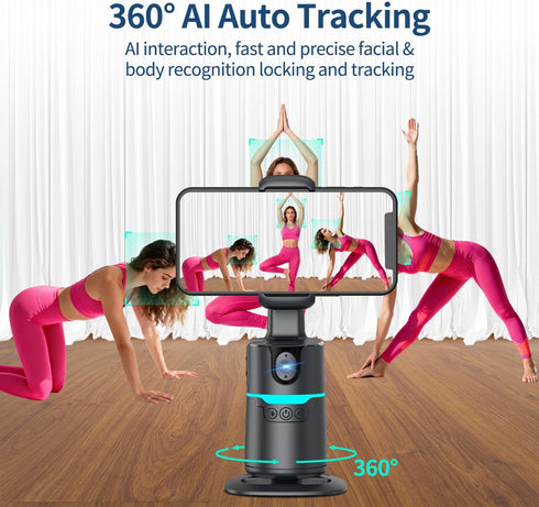 TOALLIN 360 Auto Face Tracking Phone Holder Tripod, Smart Shooting Gimbal with Remote, Rotation Phone Camera Stand