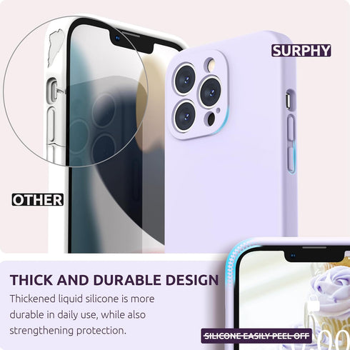 SURPHY Liquid Silicone Case for iPhone 13 Pro (6.1", 2021) - Light Lavender, with Screen Protector & Camera Protection.