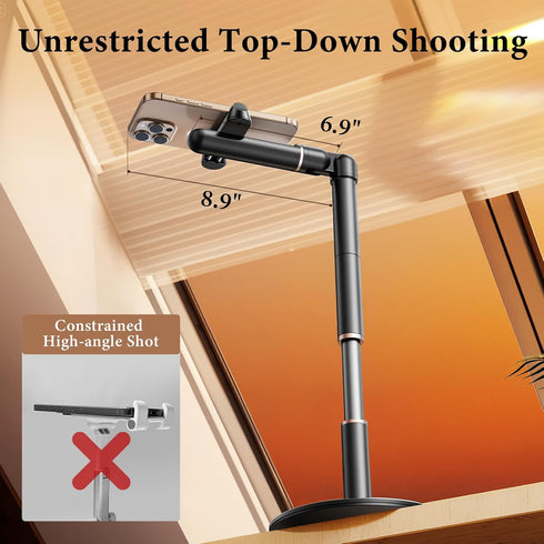 WISFISSH 10"-25" Desk,720Rotatable+180flip Height/Angle Adjustable Phone Holder, Retractable Tall Phone Stand for Phone