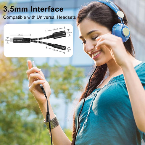 2-in-1 USB C to 3.5mm Headphone and Charger Adapter, Quick Charging Port to Aux Audio Jack for Google Pixel, Samsung
