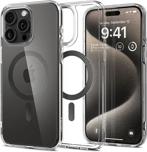 Spigen iPhone 15 Pro Max Case - Magnetic Ultra Hybrid MagFit, Military-Grade Protection, Anti-Yellowing, Carbon Fiber,