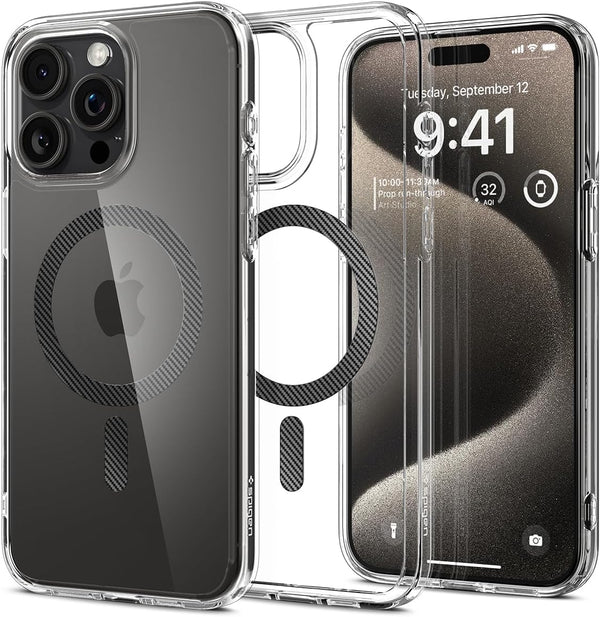 Spigen iPhone 15 Pro Max Case - Magnetic Ultra Hybrid MagFit, Military-Grade Protection, Anti-Yellowing, Carbon Fiber,