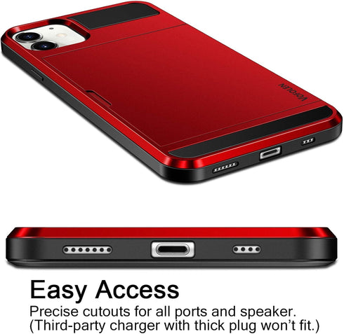 Vofolen iPhone 12 Case 5G, Red Wallet Cover with Credit Card Holder Slot, Anti-Scratch Dual Layer Protective