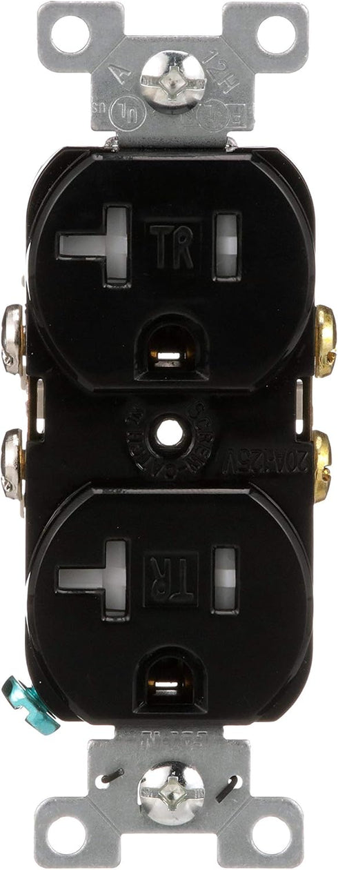 Eaton 20-Amp 3-Wire 125-Volt Tamper Resistant Commercial Grade Duplex Receptacle, Black, 2-Pole