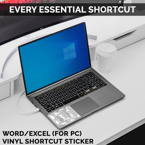 SYNERLOGIC Microsoft Word/Excel Reference Guide Keyboard Shortcut Sticker, Laminated Vinyl (White/Large)