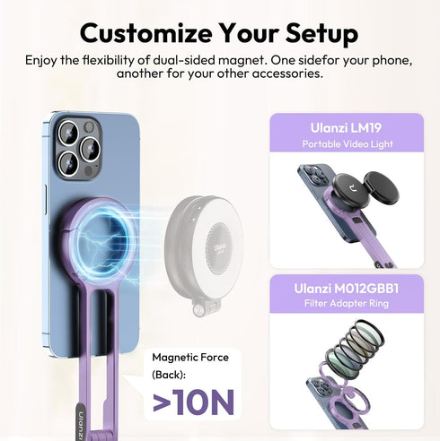 ULANZI MA30 17 16 15 14 13 12 Magnetic Phone Tripod Stand for iPhone, Aluminium Maglock Smartphone Mini Tripod Pocket