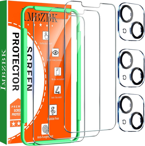 IMBZBK iPhone 13 Screen Protector 3 Pack - 9H Tempered Glass & Camera Lens Protectors, Case Friendly, Transparent.