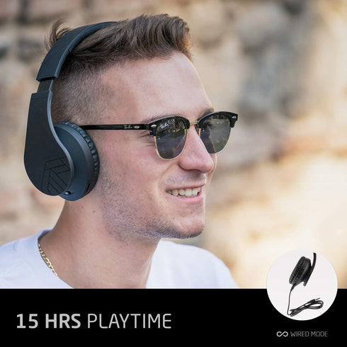 PowerLocus Bluetooth Over-Ear Headphones, Wireless Stereo Foldable Headsets with Built-in Mic, Black