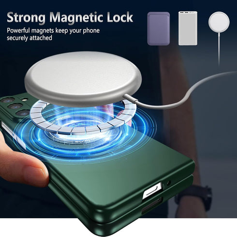 Magnetic Case for Galaxy Z Fold 3 5G, Lightweight, Slim Fit Drop Protection, Shockproof Cover, Dark Green