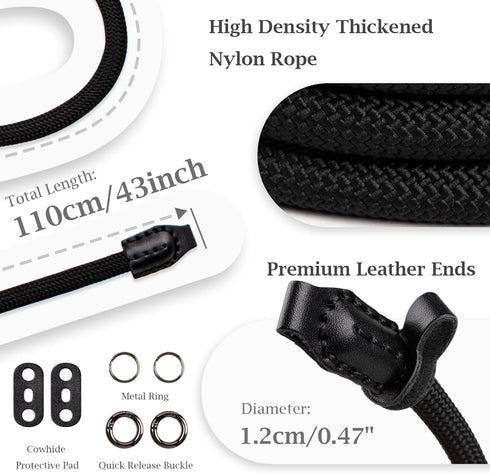 Camera Strap Rope, Neck and Shoulder Strap for Fujifilm X100VI X100V XS20 XT5, Canon EOS R6 R10, Nikon D850 - Black