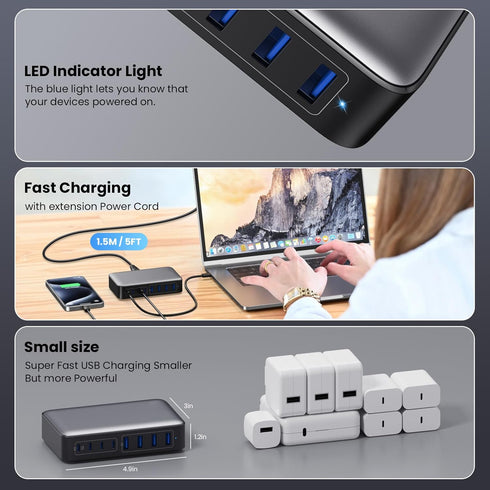 USB C Charger 200W Block, Upgraded GaN III 8-Port Fast Charging Hub, PD 65W Laptop Charger for MacBook Pro/Air, DELL,