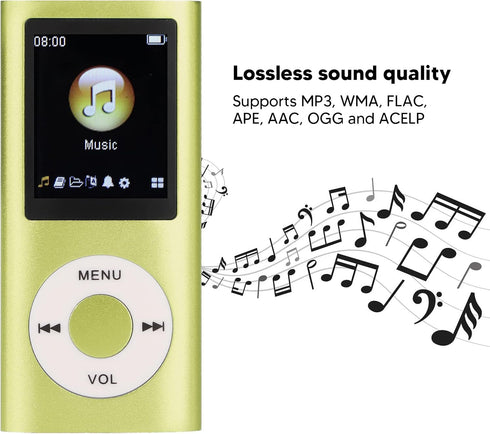 Zopsc MP3 1.8 Inch 64GB 200mAh Portable Player, Lossless HiFi Music Player with LCD Screen, Supports Memory Card