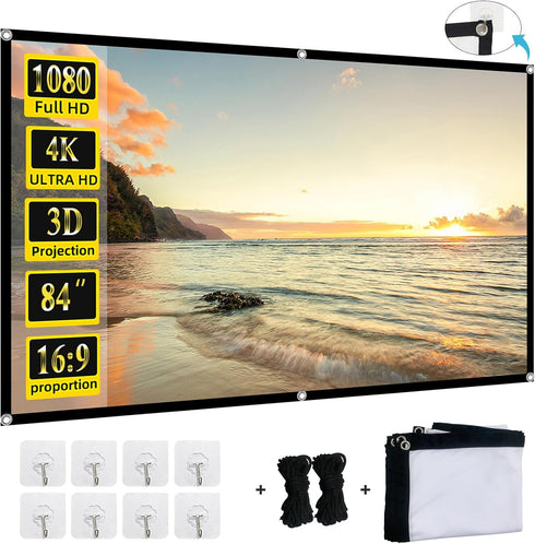 Foldable Projector Screen, XINLEMY 84" 4K 16:9 HD Portable Anti-Crease Movie Screen for Home Theater, Indoor Outdoor