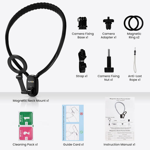 Magnetic Neck Phone Holder for Recording, Adjustable 3-in-1 Mount for iPhone 15/14/13/12 Series & GoPro