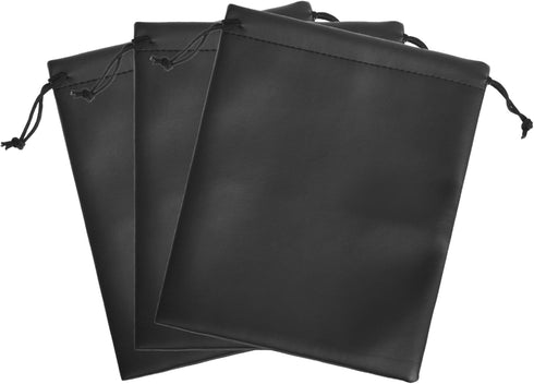 BCP 3pcs 7.5x9 Black Color PU Leather Double Drawstring Protection Headphone Pouch Bag