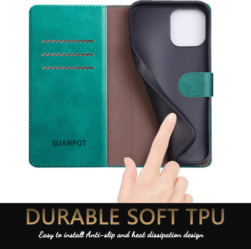 SUANPOT iPhone 11 6.1 inch Leather Wallet Case with RFID Blocking, Flip Folio Book Shockproof Cover for Apple 11