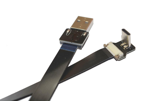 Slim Flat USB C 90 Degree Angled FPV Cable, USB Type-C to Standard USB A for Sync and Charging, Black (20CM)
