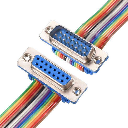 uxcell IDC Rainbow Wire Flat Ribbon Cable - DB15 Male to DB15 Female Connector, 2.54mm Pitch, 19.7inch Length