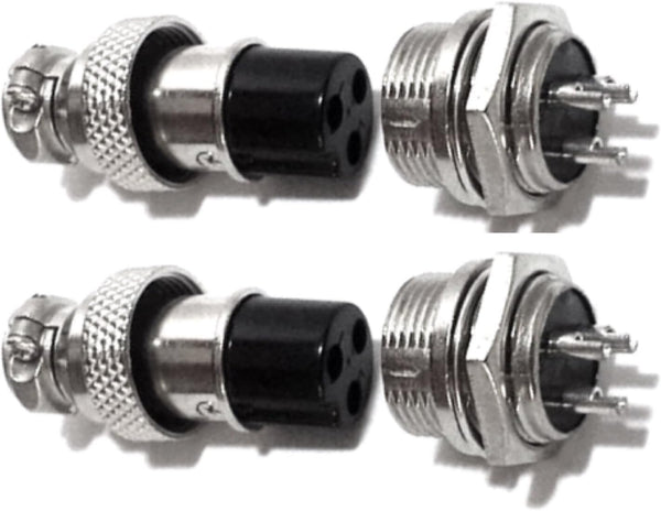 CESS Aviation 3 Pins Plug and Socket Wire Cable Connector, Diameter 0.63" (16mm), 2 Packs