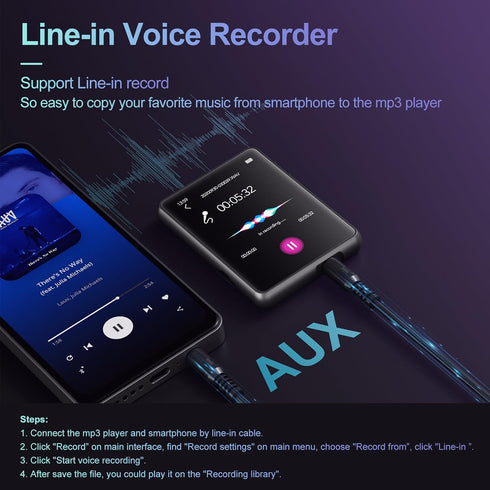 MP3 Player with Bluetooth 5.3, Portable HiFi Lossless Sound Music Player, 64GB Built-in Memory, Supports up to 128GB TF