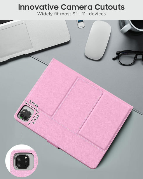 MoKo Universal Tablet Case with Keyboard for 9", 9.7", 10.1", 10.2", 10.4", 10.5", 10.9", 11" Tablets, Pink