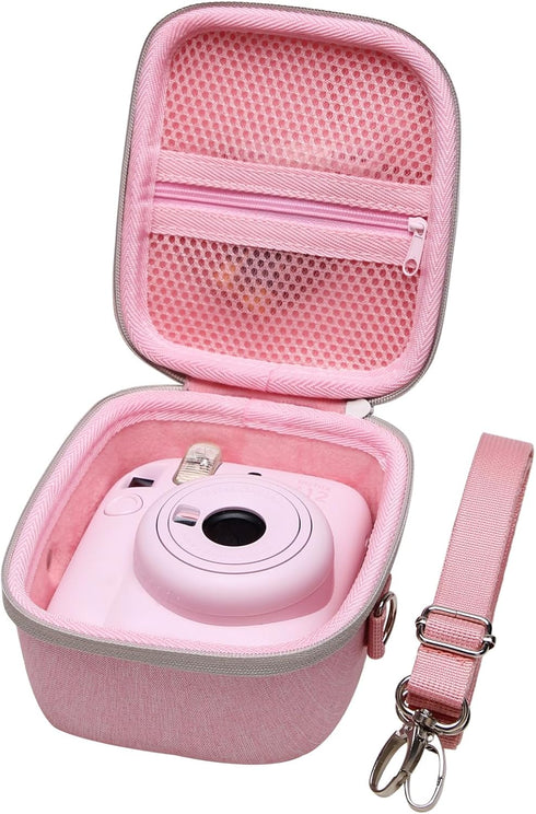 LTGEM Hard Case for Fujifilm Instax Mini 12/11/10/9/8/7/7+, Protective Carrying Bag with Shoulder Strap (Blossom Pink)