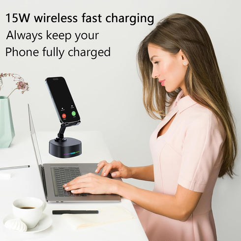 Bluetooth Speaker with Wireless Charging and Cell Phone Stand,Portable Bluetooth Speakers for iPhone/iPad/Samsung Galaxy,HD Surround Sound Perfect for Home and Outdoors,Creative Gift (Black)