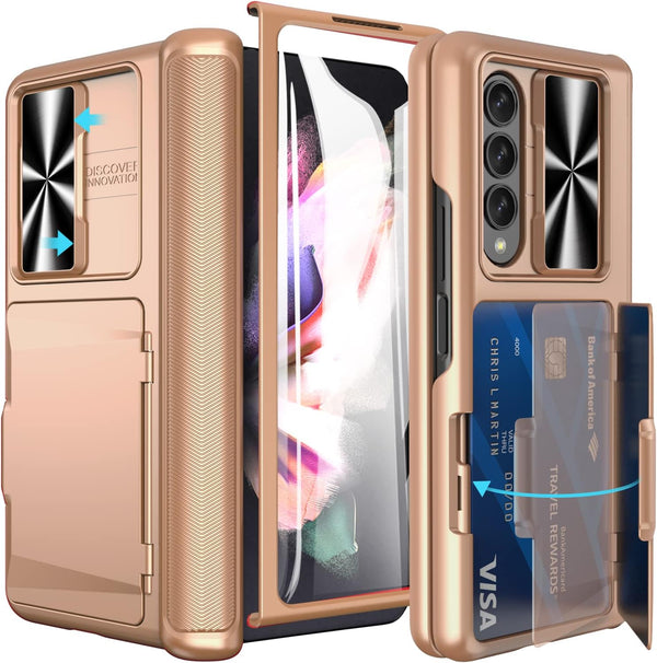 Vihibii for Samsung Galaxy Z Fold 3 Case - Hinge Protection, Credit Card Slot, Kickstand Design, Slide Camera Cover &